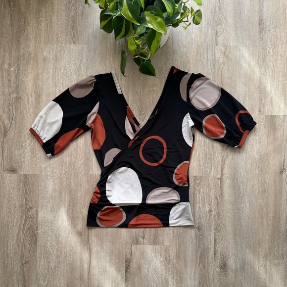 Vintage y2k V Neck Circle Geo Printed Top - Picture 1 of 7